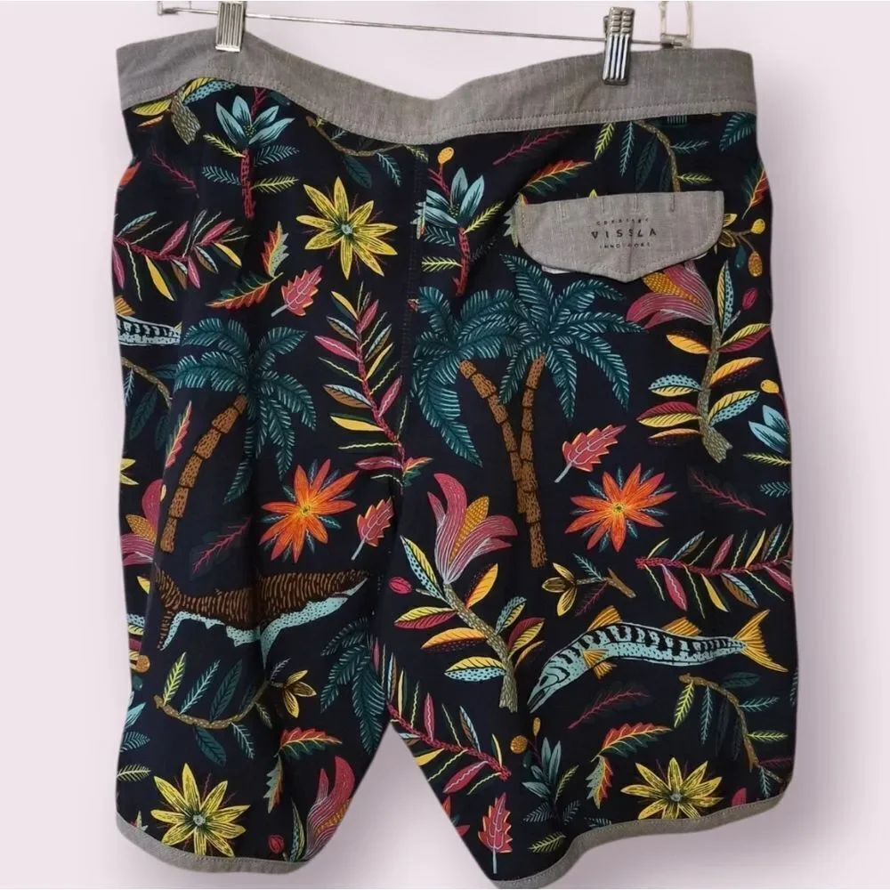 Vissla Upcycle Board Shorts Mens 36 Floral All Over Print Swim Stretch Trunks